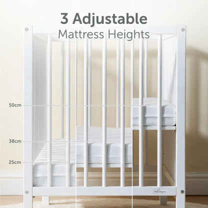 Baby Elegance Kim cot showing its three adjustable mattress heights