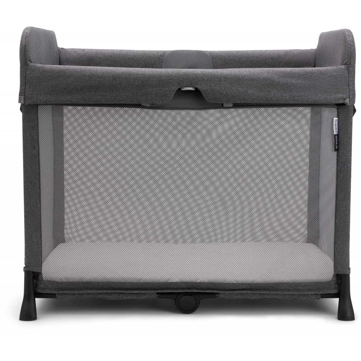 Bugaboo Stardust travel cot in grey melange, front view