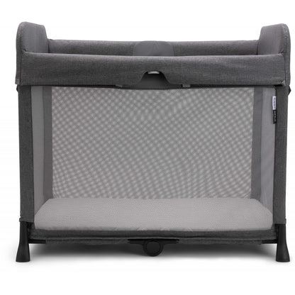 Bugaboo Stardust travel cot in grey melange, front view