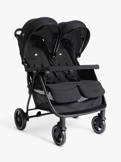 Joie Signature Estrella double stroller in black, three-quarter view