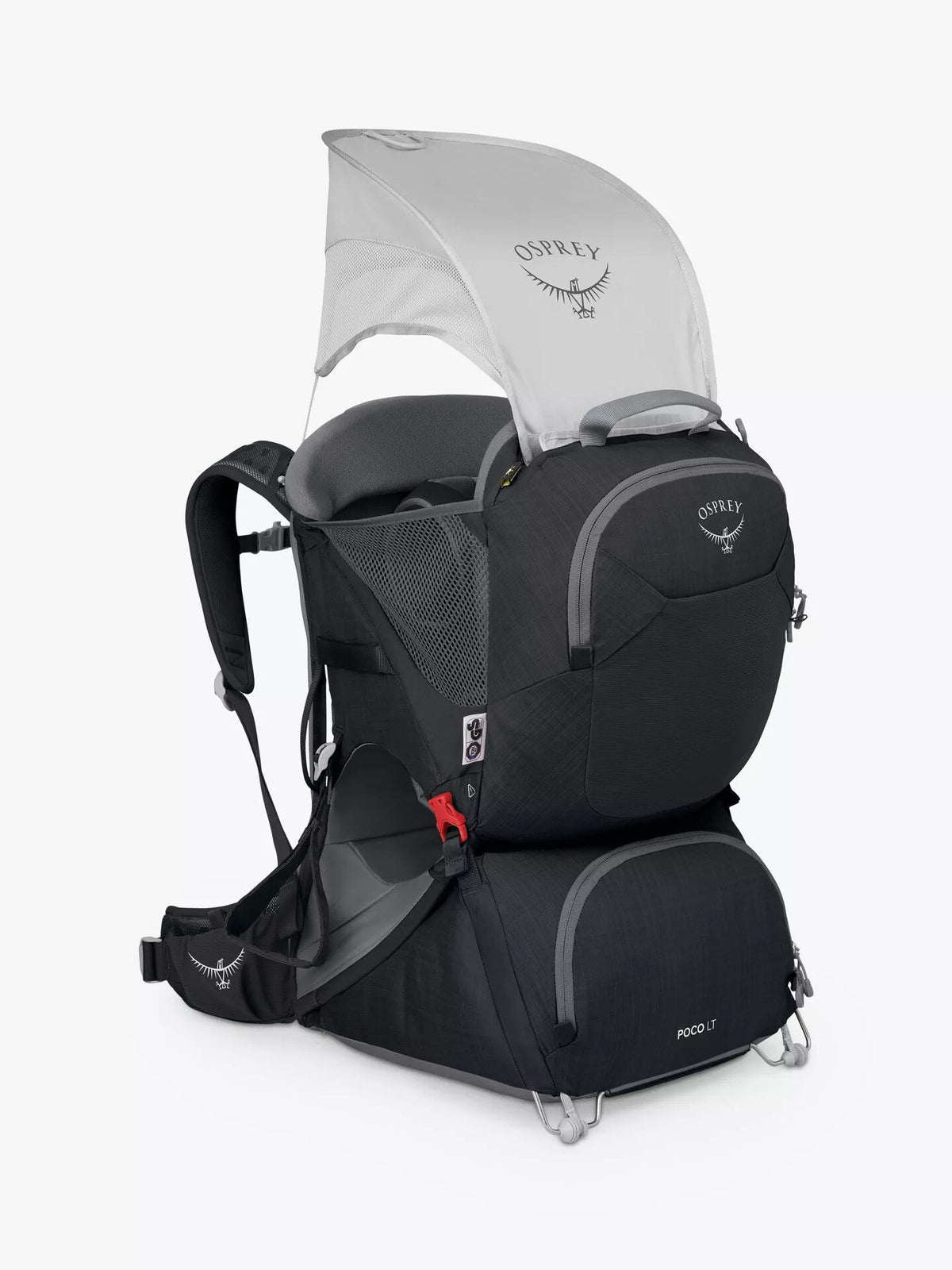 Osprey Poco LT child carrier with its sunshade extended