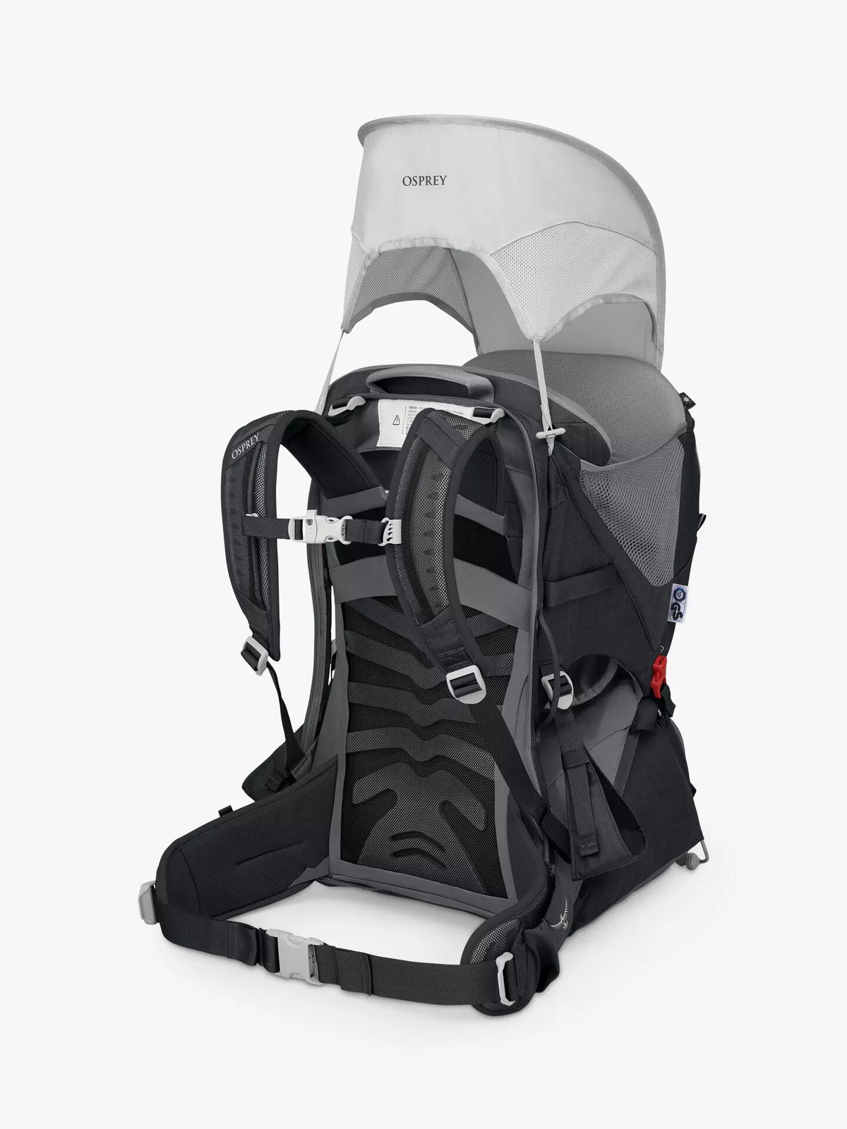 Osprey Poco LT child carrier with sunshade, harness side
