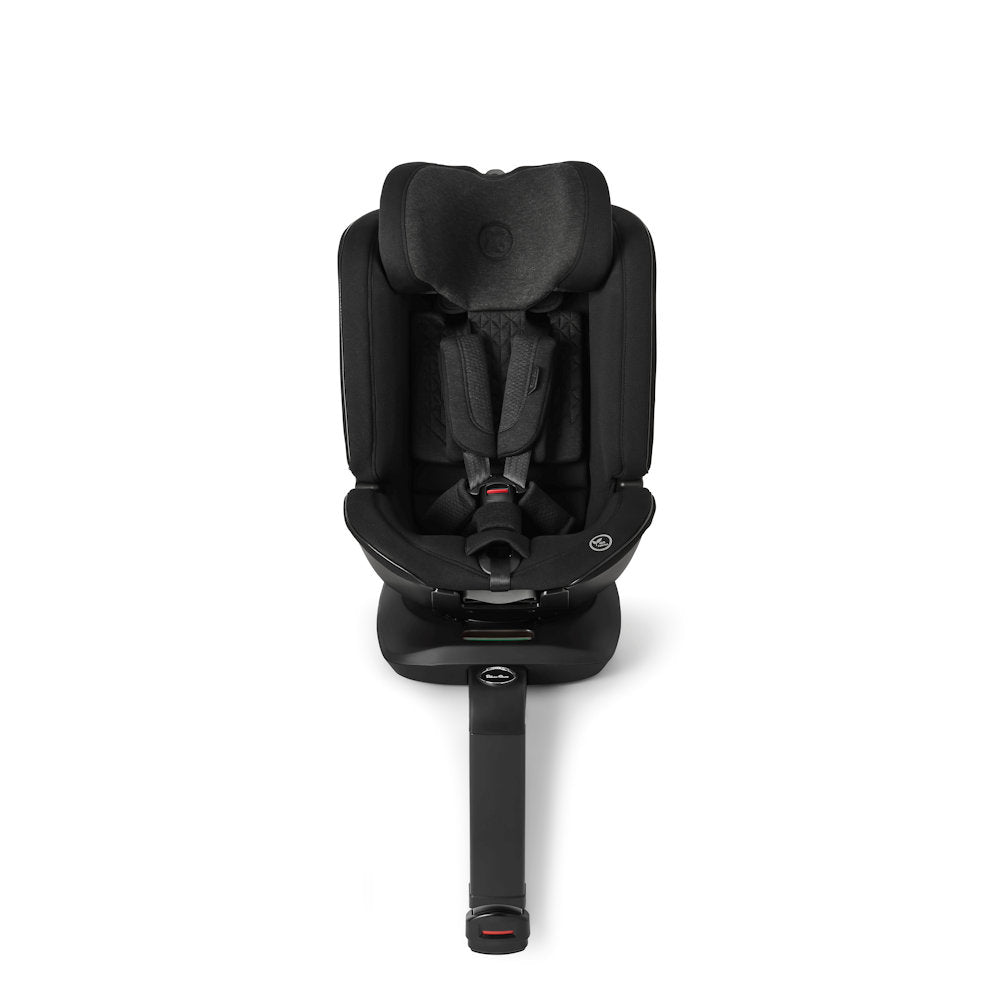 Silver Cross Motion All Size 360 car seat in black with its support leg