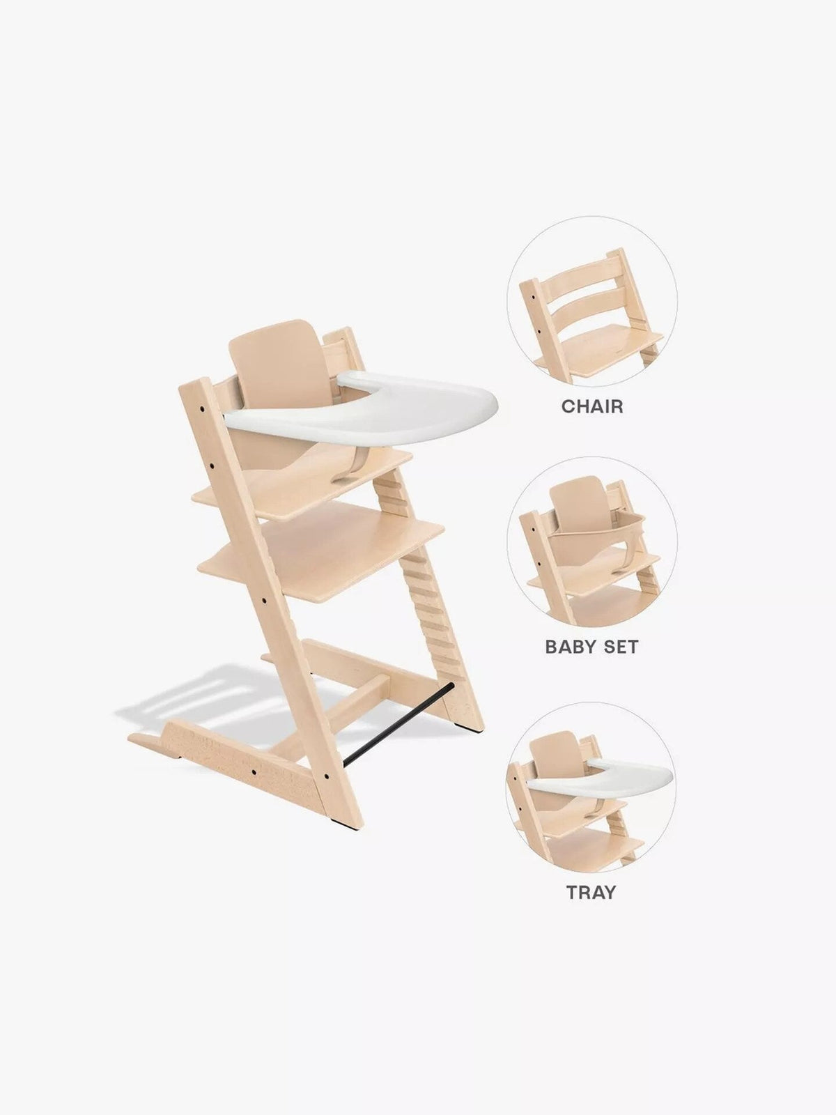 Stokke Tripp Trapp with the Baby Set and tray accessories