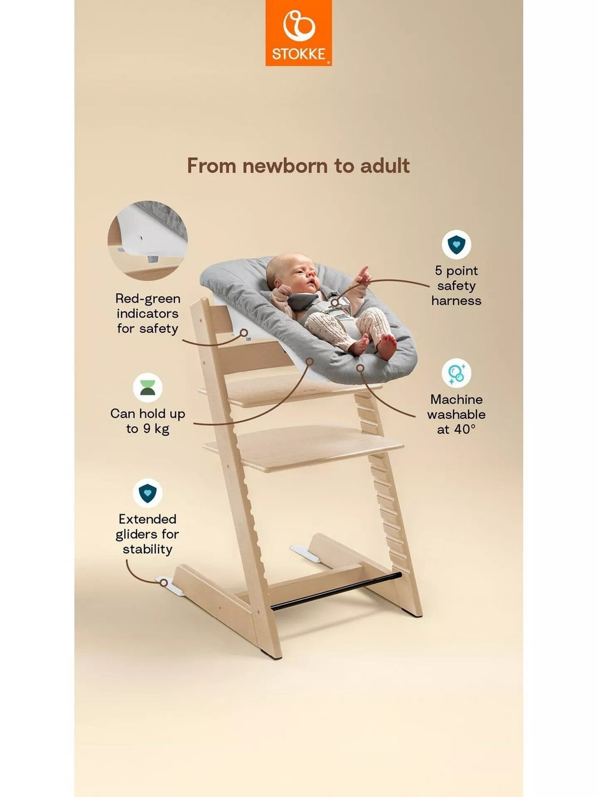 Stokke Tripp Trapp with the Newborn Set, suitable from birth